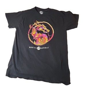 Mortal Kombat Logo Scorpion Black Short Sleeve Graphic Print Shirt Mens‎ Medium